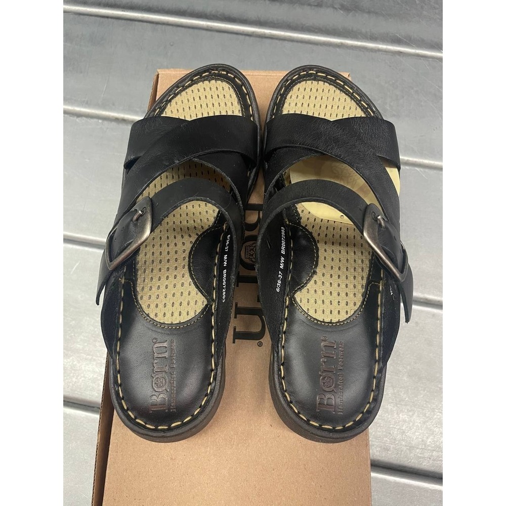 Born Salas Sandals Womens 6 Black Leather Slide - Picture 4 of 11